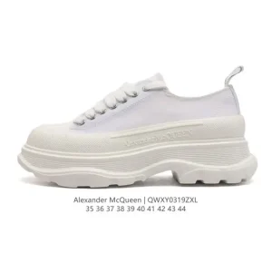Alexander McQueen Sole Sneaker Thick Sole Platform White Canvas Shoes