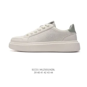 ECCO Men's Casual White Sneakers - Breathable Lightweight Platform Shoes