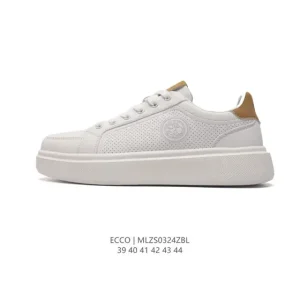 ECCO Men's White Leather Chunky Sole Sneakers - Breathable & Lightweight