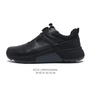 ECCO Men's Chunky Sole Leather Sneakers - Breathable Lightweight Lace-Up Casual Shoes
