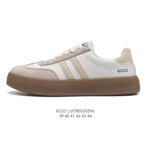 ECCO Men's White Leather Casual Sneakers - Breathable Lightweight Platform Shoes