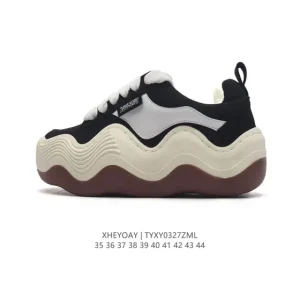 xheyday Triple Wavy Low 'Old Yellow White Wave' Chunky Sole Canvas Sneakers