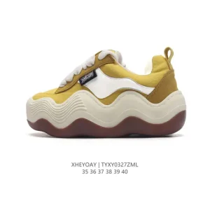 xheyday Triple Wavy Low 'Old Yellow White Wave' Canvas Sneaker