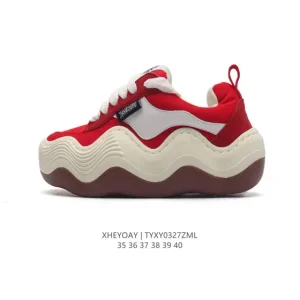 xheyday Triple Wavy Low 'Old Yellow White Wave' Canvas Sneakers