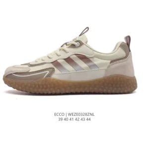 ECCO Men's White Leather Sneakers - Chunky Sole Casual Shoes