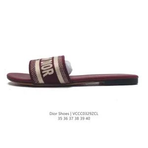 Dior Dway Women Flat Retro Limited Edition Embroidered Logo Slide Sandals