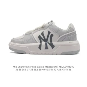 MLB Chunky Liner Mid Retro Streetwear Leather Sneakers for Men and Women