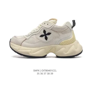 SMFK Cross Flower Retro Running Shoes Women Thick Sole Height Increase