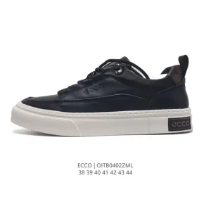 ECCO Men's White Leather Sneakers - Chunky Sole Casual Shoes