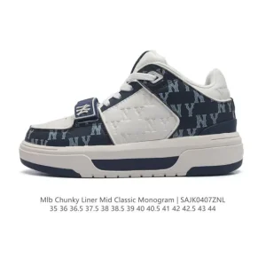 MLB Chunky Liner Mid Vintage Leather Streetwear Sneakers