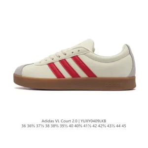 Adidas VL Court 2.0 Shoes - White T-Shape Toe Sneakers for Men and Women