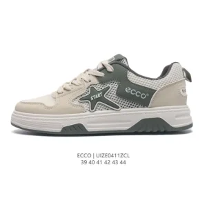 ECCO Men's Casual Sneakers - White Leather Platform Shoes