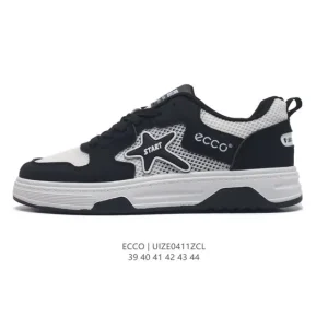 ECCO Men's Casual Sneakers - White Leather Platform Shoes