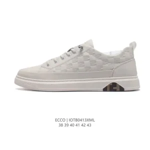 ECCO Men's Lifestyle Shoes - White Leather Sneakers with Thick Sole