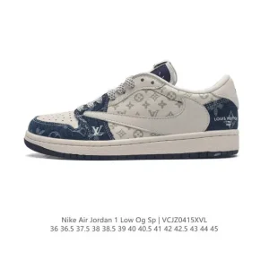 Travis Scott x Louis Vuitton x Nike Air Jordan 1 Low OG S Damier Azur Brown LV Monogram