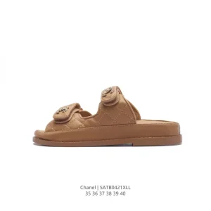 Chanel Logo Magic Strap Flat Casual Sandals - Two-Way Wear Slides