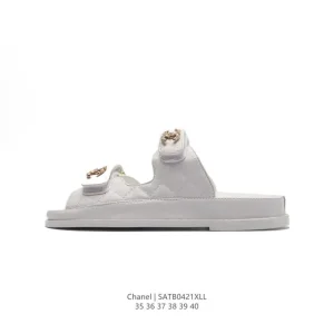 CHANEL Logo Velcro Flat Casual Sandals - Two-Way Wearable Slides