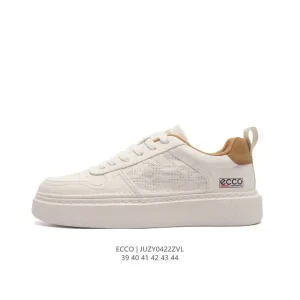 ECCO Men's Chunky Sole White Leather Sneakers - Casual Lifestyle Shoes
