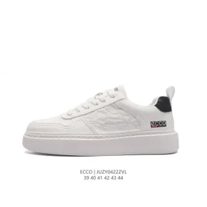 ECCO Men's Chunky Sole White Leather Sneakers - Casual Lifestyle Shoes