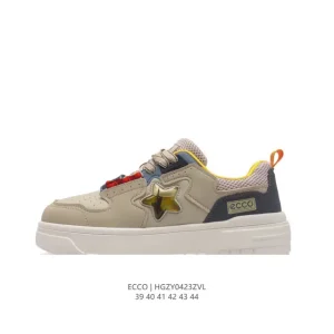 ECCO Men's White Leather Chunky Sole Sneakers - Casual Comfort Shoes