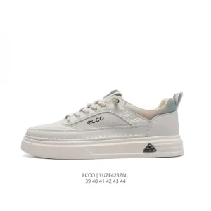 ECCO Men's White Leather Platform Sneakers - Breathable & Lightweight