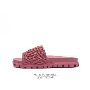 Miu Miu Matelasse Leather Flat Slide Sandals 2024SS