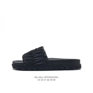 Miu Miu Women Matelasse Leather Flat Slide Sandals 2024 Spring Summer