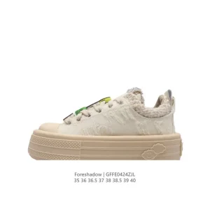 Foreshadow Zhao Lusi Style Chunky Heel Floral Canvas Shoes Women's Platform Sneakers