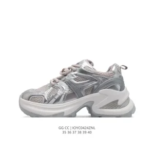 Gg Cc Women's Classic Luxury Dad Sneakers White Leather Comfortable Platform Shoes