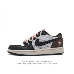 Nike Air Jordan 1 Low GS White Black Phosphor Basketball Shoes