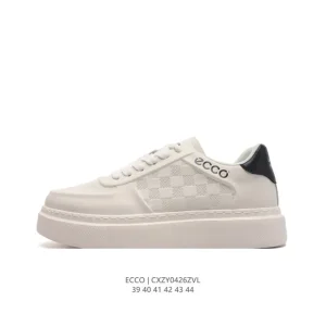ECCO Men's White Leather Sneakers - Chunky Sole Comfort Shoes