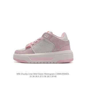 MLB Chunky Liner Mid Women's Retro Street Style Leather Sneakers