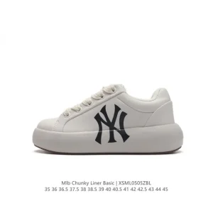 MLB Chunky Classic White Leather Sneakers for Men and Women