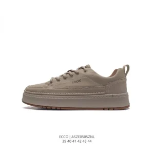 ECCO Men's White Leather Casual Sneakers with Thick Sole