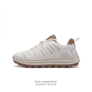ECCO Men's White Leather Sneakers with Thick Sole for Casual Wear