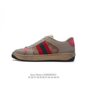 Gucci Screener Old Vintage Leather Sneakers with Thick Sole