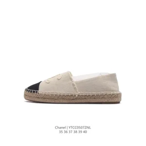 Chanel Classic CC Logo Canvas Fisherman Flat Shoes with Rubber Sole