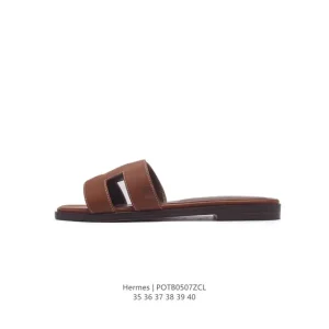 Hermes Woman Slippers Black White Classic Summer Essential