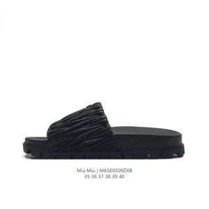 Miu Miu Women's Matelasse Leather Flat Slide Sandals 2024Ss