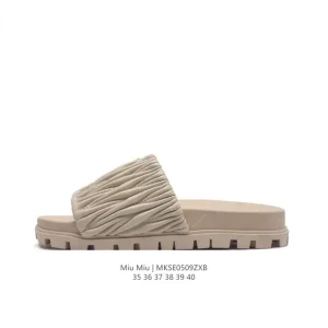 Miu Miu Matelasse Leather Flat Sandals 2024SS
