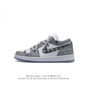 Jordan AJ1 Low Retro Leather Sneakers with Air Cushioning