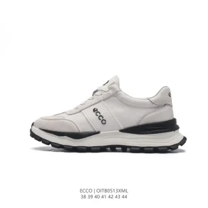 ECCO Men's White Leather Casual Sneakers with Thick Sole