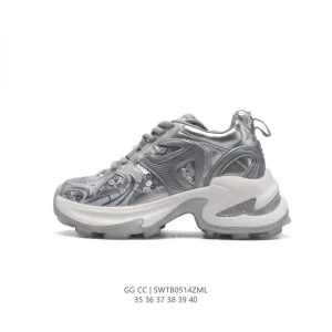 Gg Cc Luxury White Leather Dad Shoes for Women, Comfortable & Stylish
