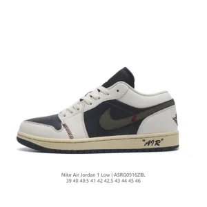 Air Jordan 1 Low Retro Classic Leather Sneakers with Air Cushion