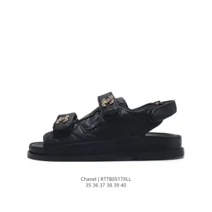 Chanel Logo Magic Strap Flat Sandals Slippers Two-Way Wear