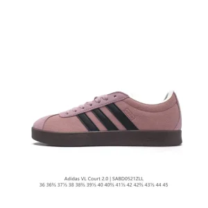 Adidas Vl Court 2.0 Shoes T-Shape Toe White Leather Sneakers