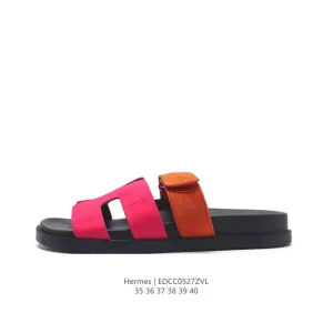 Hermes Woman Slippers Black White Classic Luxury Comfortable Flat Sandals