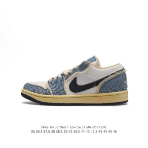 Jordan Low Se Wrnk Aj1 Low Top Casual Shoes White Denim Blue