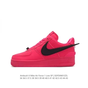 Nike Air Force 1 Low Ambush Collaboration Leather Sneakers with Extended Swoosh