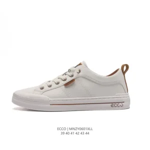 ECCO Men's Chunky Sole Leather Sneakers White Casual Shoes